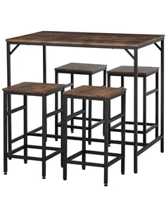 HOMCOM Industrial Rectangular Bar Table Set with 4 Stools for Dining Room, Kitchen, Dinette
