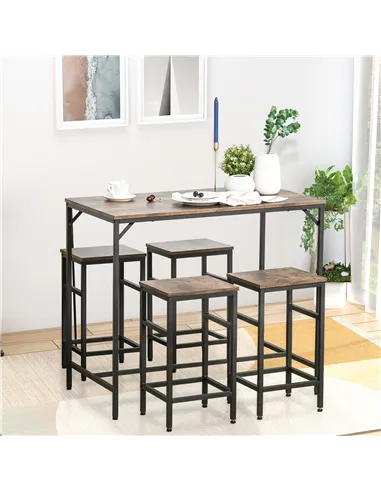 HOMCOM Industrial Rectangular Bar Table Set with 4 Stools for Dining Room, Kitchen, Dinette