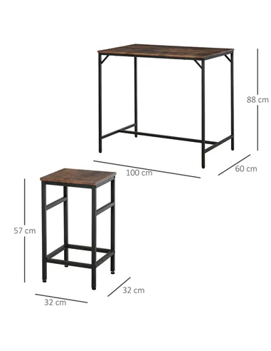 HOMCOM Industrial Rectangular Bar Table Set with 4 Stools for Dining Room, Kitchen, Dinette