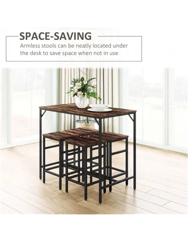 HOMCOM Industrial Rectangular Bar Table Set with 4 Stools for Dining Room, Kitchen, Dinette