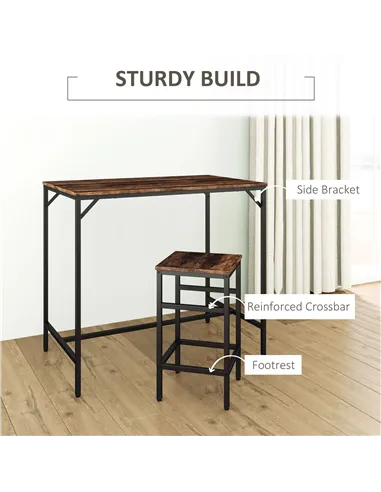 HOMCOM Industrial Rectangular Bar Table Set with 4 Stools for Dining Room, Kitchen, Dinette