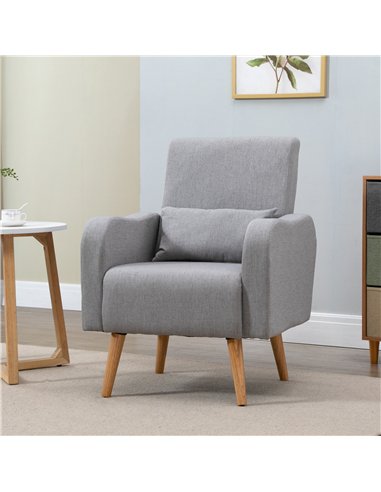 HOMCOM Accent Chair, Linen-Touch Armchair with Pillow, Upholstered Leisure Lounge Sofa for Living Room, Club Chair with Rubber W