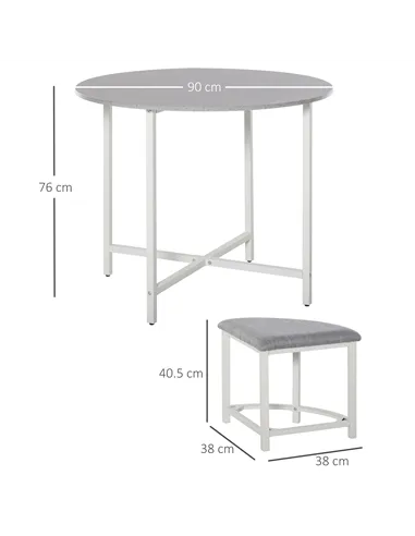 HOMCOM Modern Round Dining Table Set with 4 Upholstered Stools for Dining Room, Kitchen, Grey