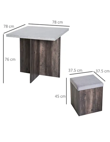 HOMCOM 5PC Dining Set Garden Patio Wooden Set 4 Storage Stools Footrest Ottoman with Cushions + 1 Table Space Saving Design Indo