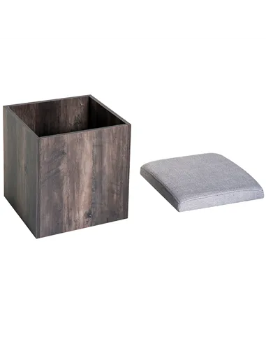 HOMCOM 5PC Dining Set Garden Patio Wooden Set 4 Storage Stools Footrest Ottoman with Cushions + 1 Table Space Saving Design Indo