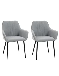 HOMCOM Dining Chairs Upholstered Linen Fabric Accent Chairs with Metal Legs, Set of 2, Light Grey