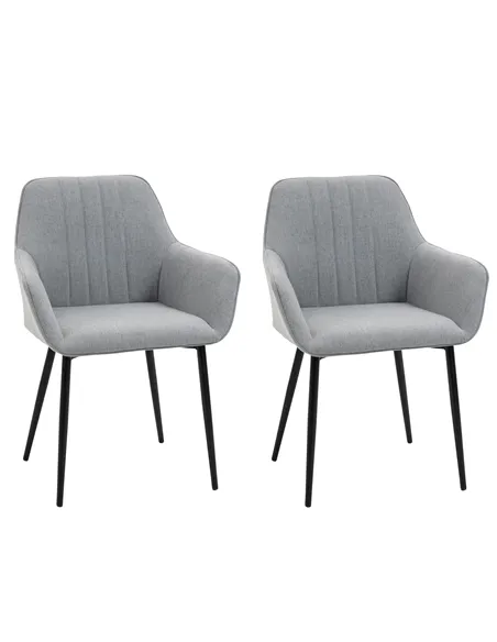 HOMCOM Dining Chairs Upholstered Linen Fabric Accent Chairs with Metal Legs, Set of 2, Light Grey