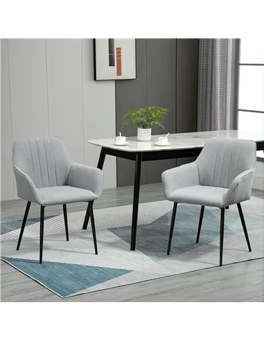HOMCOM Dining Chairs Upholstered Linen Fabric Accent Chairs with Metal Legs, Set of 2, Light Grey