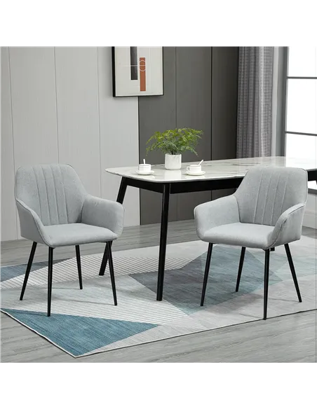 HOMCOM Dining Chairs Upholstered Linen Fabric Accent Chairs with Metal Legs, Set of 2, Light Grey
