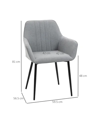 HOMCOM Dining Chairs Upholstered Linen Fabric Accent Chairs with Metal Legs, Set of 2, Light Grey