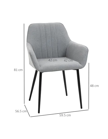 HOMCOM Dining Chairs Upholstered Linen Fabric Accent Chairs with Metal Legs, Set of 2, Light Grey