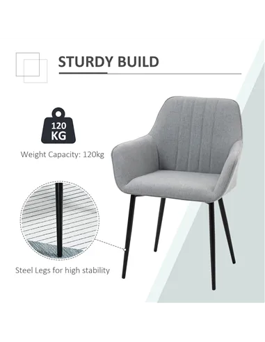 HOMCOM Dining Chairs Upholstered Linen Fabric Accent Chairs with Metal Legs, Set of 2, Light Grey