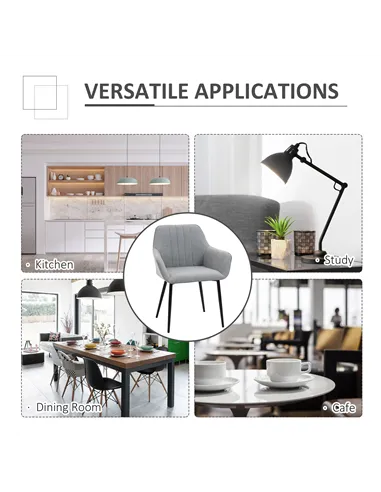 HOMCOM Dining Chairs Upholstered Linen Fabric Accent Chairs with Metal Legs, Set of 2, Light Grey