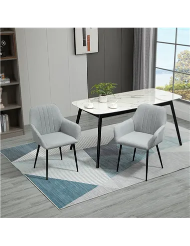 HOMCOM Dining Chairs Upholstered Linen Fabric Accent Chairs with Metal Legs, Set of 2, Light Grey