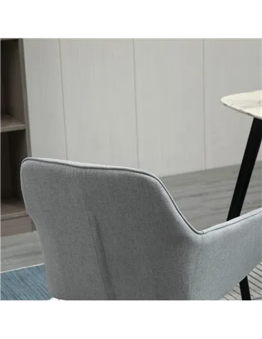 HOMCOM Dining Chairs Upholstered Linen Fabric Accent Chairs with Metal Legs, Set of 2, Light Grey