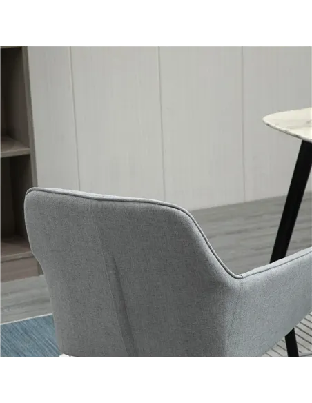 HOMCOM Dining Chairs Upholstered Linen Fabric Accent Chairs with Metal Legs, Set of 2, Light Grey
