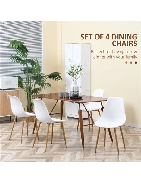 HOMCOM Modern Dining Chairs Set of 4, Kitchen Chairs with Backrest and Steel Legs for Dining Room, Living Room, White