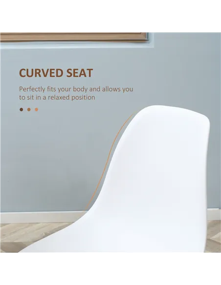 HOMCOM Modern Dining Chairs Set of 4, Kitchen Chairs with Backrest and Steel Legs for Dining Room, Living Room, White