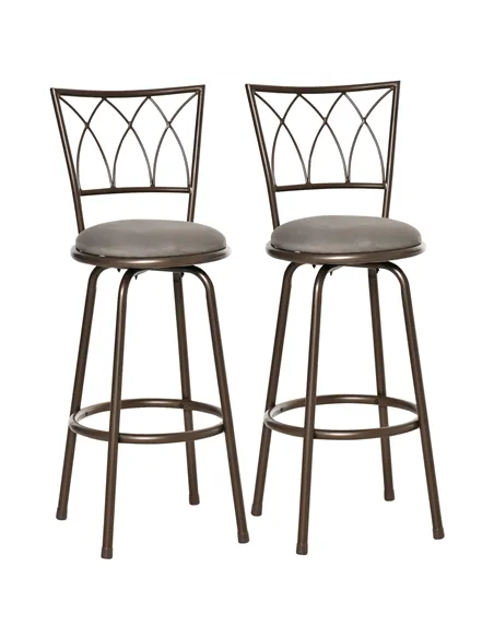 HOMCOM Set of 2 Bar Chairs Swivel Armless Upholstered Metal Frame Barstools with Backrest & Footrest, Bronze