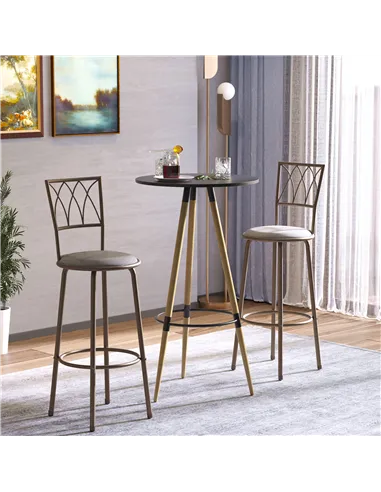 HOMCOM Set of 2 Bar Chairs Swivel Armless Upholstered Metal Frame Barstools with Backrest & Footrest, Bronze