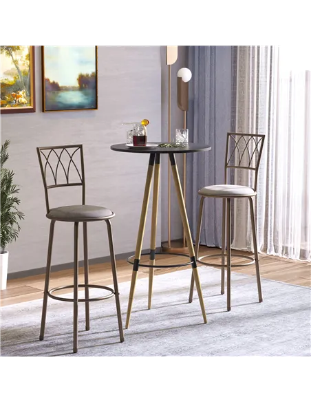 HOMCOM Set of 2 Bar Chairs Swivel Armless Upholstered Metal Frame Barstools with Backrest & Footrest, Bronze
