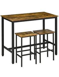 HOMCOM 120x60cm Bar Table Set, Breakfast Table with 2 Stools, 3-Piece Counter Height Dining Table & Chairs for Kitchen, Living R