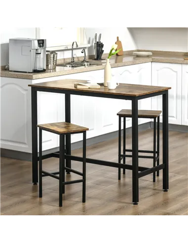HOMCOM 120x60cm Bar Table Set, Breakfast Table with 2 Stools, 3-Piece Counter Height Dining Table & Chairs for Kitchen, Living R
