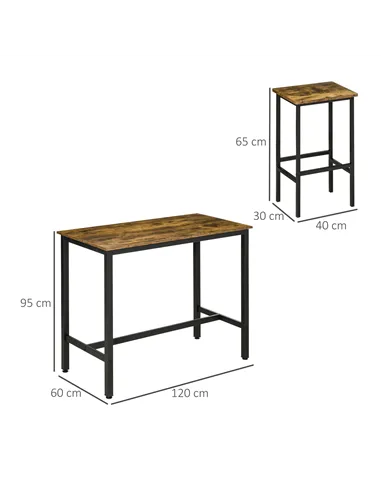 HOMCOM 120x60cm Bar Table Set, Breakfast Table with 2 Stools, 3-Piece Counter Height Dining Table & Chairs for Kitchen, Living R