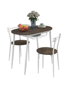 HOMCOM 3-Piece Dining Table and Chairs Set, Oval Kitchen Table with 2 Chairs, with Wire Storage Shelf and Steel Frame, Natural