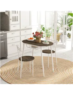 HOMCOM 3-Piece Dining Table and Chairs Set, Oval Kitchen Table with 2 Chairs, with Wire Storage Shelf and Steel Frame, Natural 2