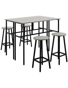 HOMCOM 6-Piece Bar Table Set, 2 Breakfast Tables with 4 Stools, Counter Height Dining Tables & Chairs for Kitchen, Living Room, 