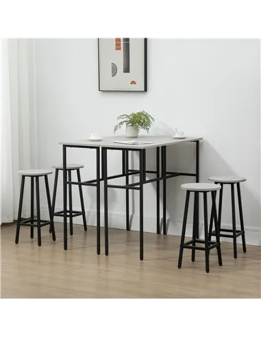 HOMCOM 6-Piece Bar Table Set, 2 Breakfast Tables with 4 Stools, Counter Height Dining Tables & Chairs for Kitchen, Living Room, 