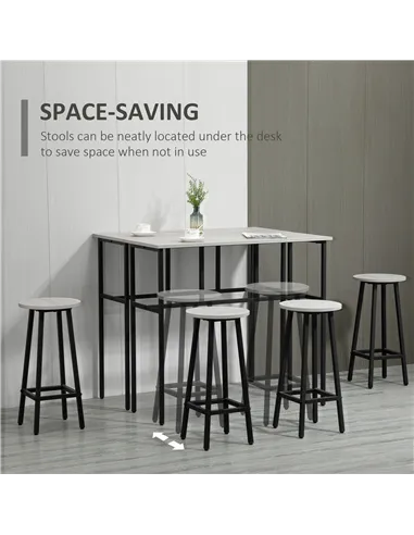 HOMCOM 6-Piece Bar Table Set, 2 Breakfast Tables with 4 Stools, Counter Height Dining Tables & Chairs for Kitchen, Living Room, 