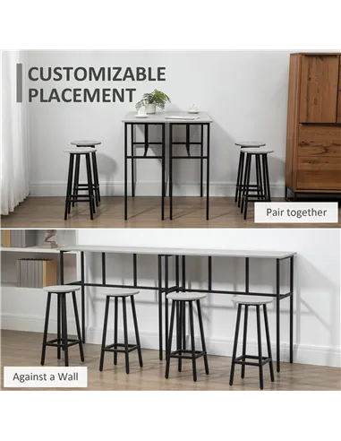 HOMCOM 6-Piece Bar Table Set, 2 Breakfast Tables with 4 Stools, Counter Height Dining Tables & Chairs for Kitchen, Living Room, 