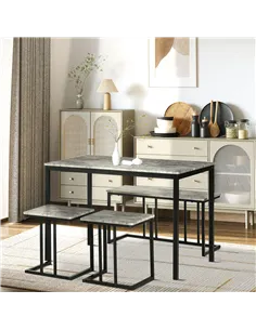 HOMCOM Dining Table and Chairs Set for 4 People, Concrete Effect Kitchen Table and Bench Set with Steel Frame, 4 Piece Dining Ro 2