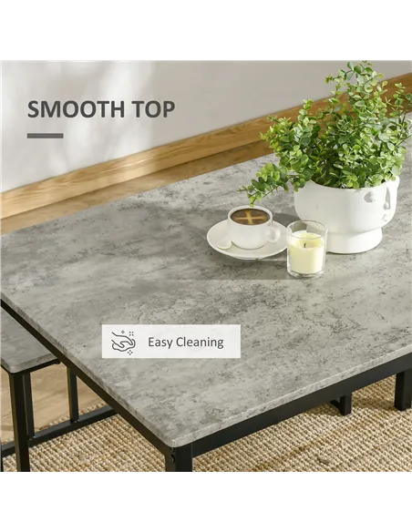 HOMCOM Dining Table and Chairs Set for 4 People, Concrete Effect Kitchen Table and Bench Set with Steel Frame, 4 Piece Dining Ro