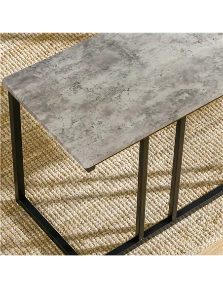 HOMCOM Dining Table and Chairs Set for 4 People, Concrete Effect Kitchen Table and Bench Set with Steel Frame, 4 Piece Dining Ro