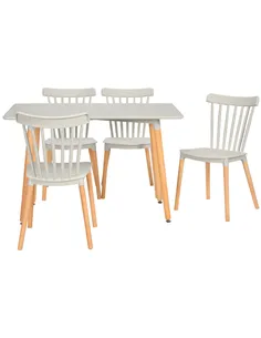 HOMCOM 5 Piece Dining Table Set with Beech Wood Legs, Space Saving Table and 4 Chairs for Small Kitchens, Grey