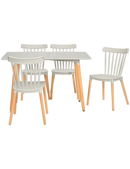 HOMCOM 5 Piece Dining Table Set with Beech Wood Legs, Space Saving Table and 4 Chairs for Small Kitchens, Grey
