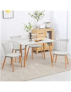 HOMCOM 5 Piece Dining Table Set with Beech Wood Legs, Space Saving Table and 4 Chairs for Small Kitchens, Grey 2