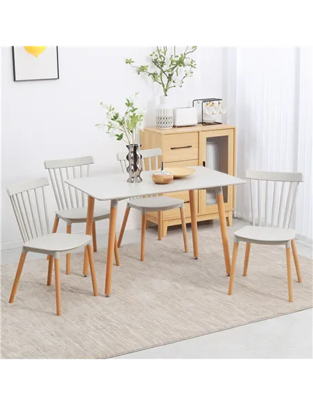 HOMCOM 5 Piece Dining Table Set with Beech Wood Legs, Space Saving Table and 4 Chairs for Small Kitchens, Grey