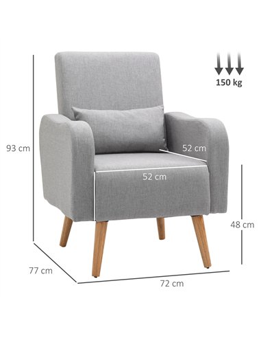 HOMCOM Accent Chair, Linen-Touch Armchair with Pillow, Upholstered Leisure Lounge Sofa for Living Room, Club Chair with Rubber W