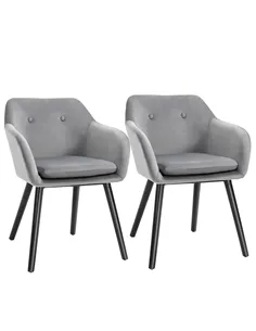 HOMCOM Dining Chairs Set of 2 Modern Upholstered Fabric Velvet-Touch Leisure Chairs with Backrest and Armrests, Lounge Reception