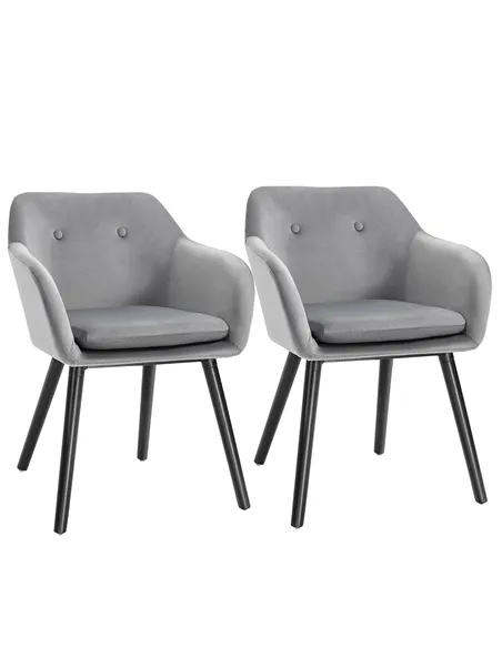 HOMCOM Dining Chairs Set of 2 Modern Upholstered Fabric Velvet-Touch Leisure Chairs with Backrest and Armrests, Lounge Reception