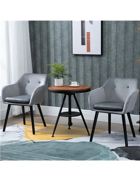 HOMCOM Dining Chairs Set of 2 Modern Upholstered Fabric Velvet-Touch Leisure Chairs with Backrest and Armrests, Lounge Reception