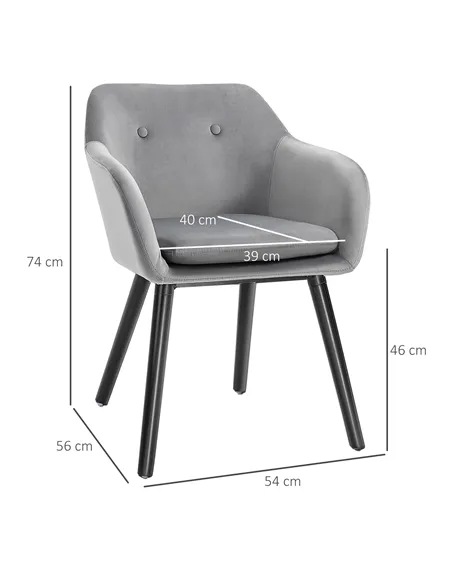 HOMCOM Dining Chairs Set of 2 Modern Upholstered Fabric Velvet-Touch Leisure Chairs with Backrest and Armrests, Lounge Reception