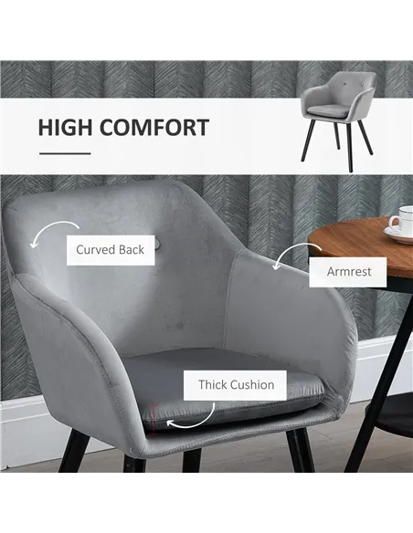 HOMCOM Dining Chairs Set of 2 Modern Upholstered Fabric Velvet-Touch Leisure Chairs with Backrest and Armrests, Lounge Reception