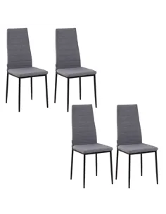 HOMCOM High Back Dining Chairs Modern Upholstered Linen-Touch Fabric Accent Chairs with Metal Legs for Kitchen, Set of 4, Grey