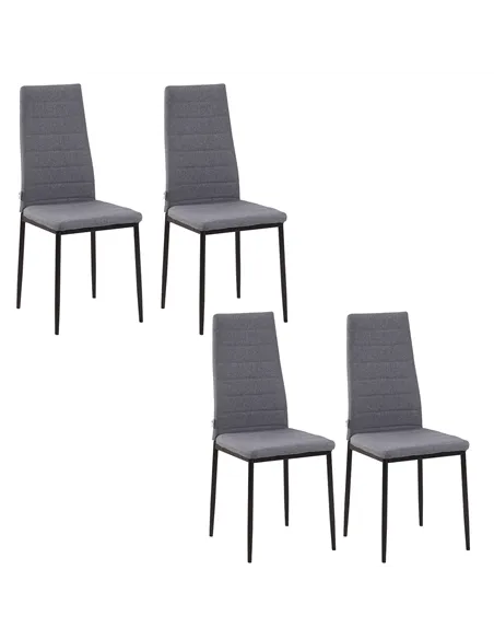 HOMCOM High Back Dining Chairs Modern Upholstered Linen-Touch Fabric Accent Chairs with Metal Legs for Kitchen, Set of 4, Grey