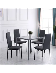 HOMCOM High Back Dining Chairs Modern Upholstered Linen-Touch Fabric Accent Chairs with Metal Legs for Kitchen, Set of 4, Grey 2